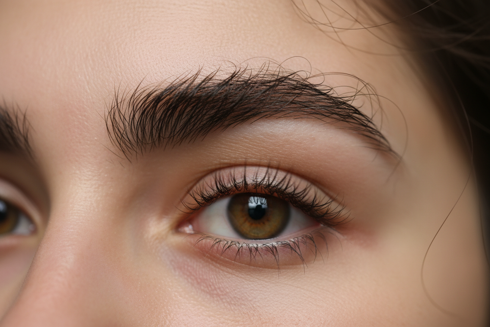 Zoomed eye with bushy brow